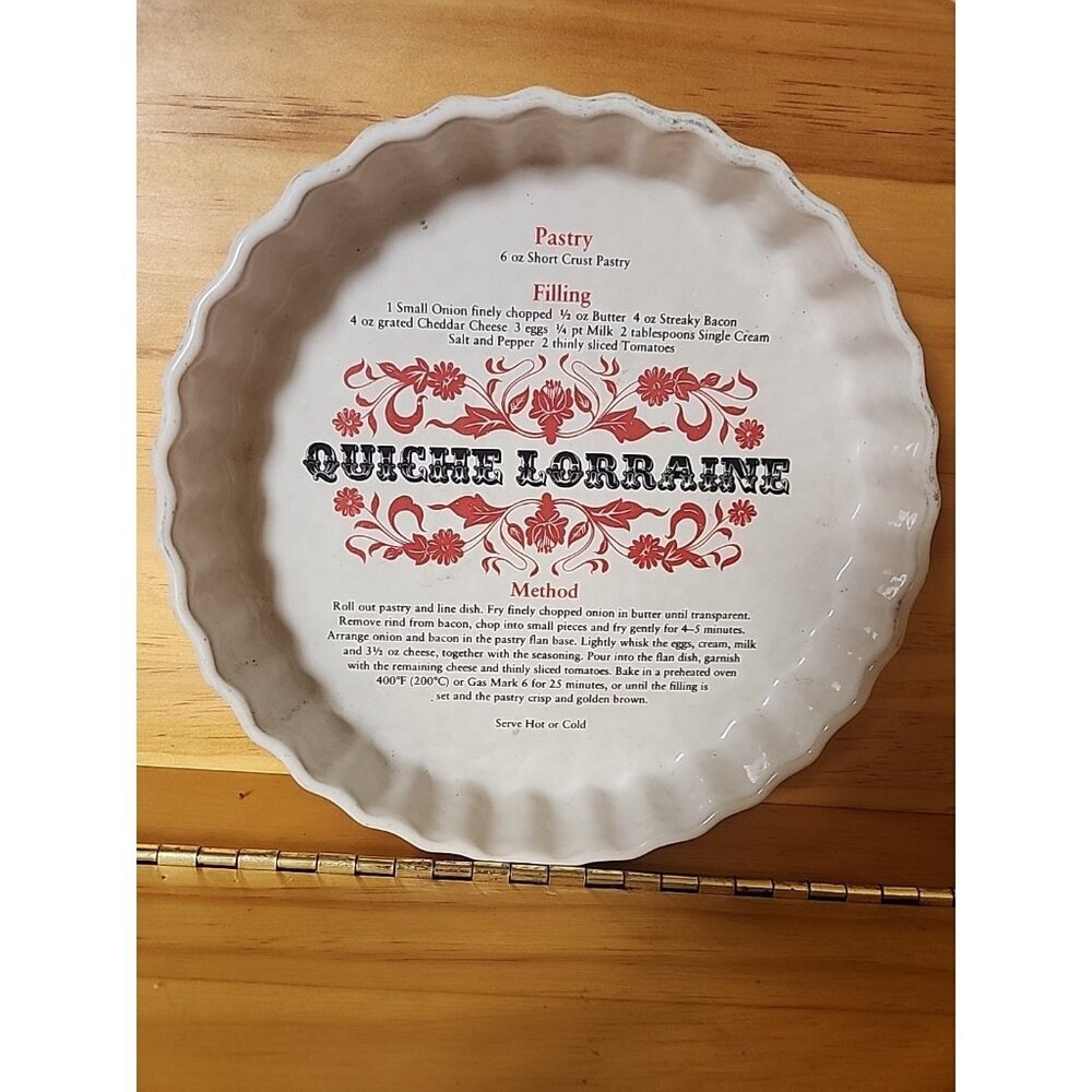 Ashley Ceramics VTG Quiche Lorraine Recipe White Ceramic Fluted Tart Pan England